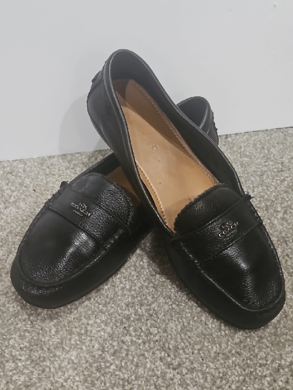 Coach Black Leather Odette  Penny Loafers with Silver Coach Logo SZ 10 - Picture 3 of 10
